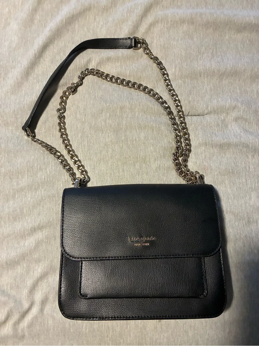 kate spade Black Leather Crossbody with Gold Chain Strap